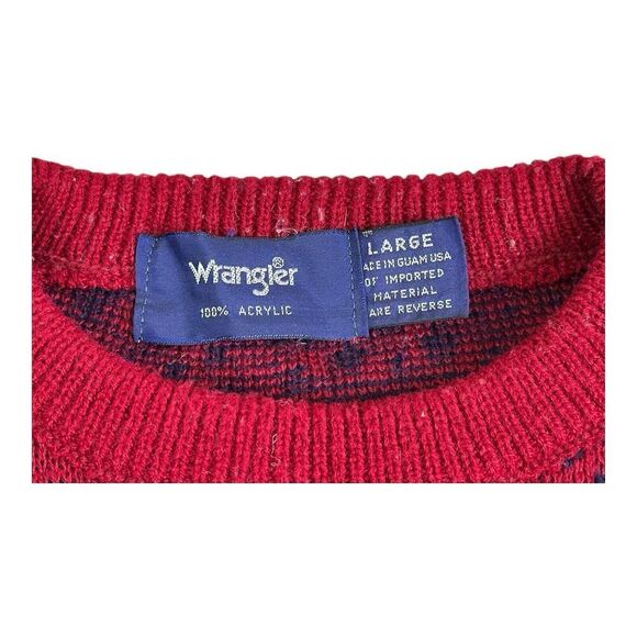 Vintage Wrangler Retro Sweater Mens L Red Geometric Crew Knit USA Made Pullover - Picture 14 of 14